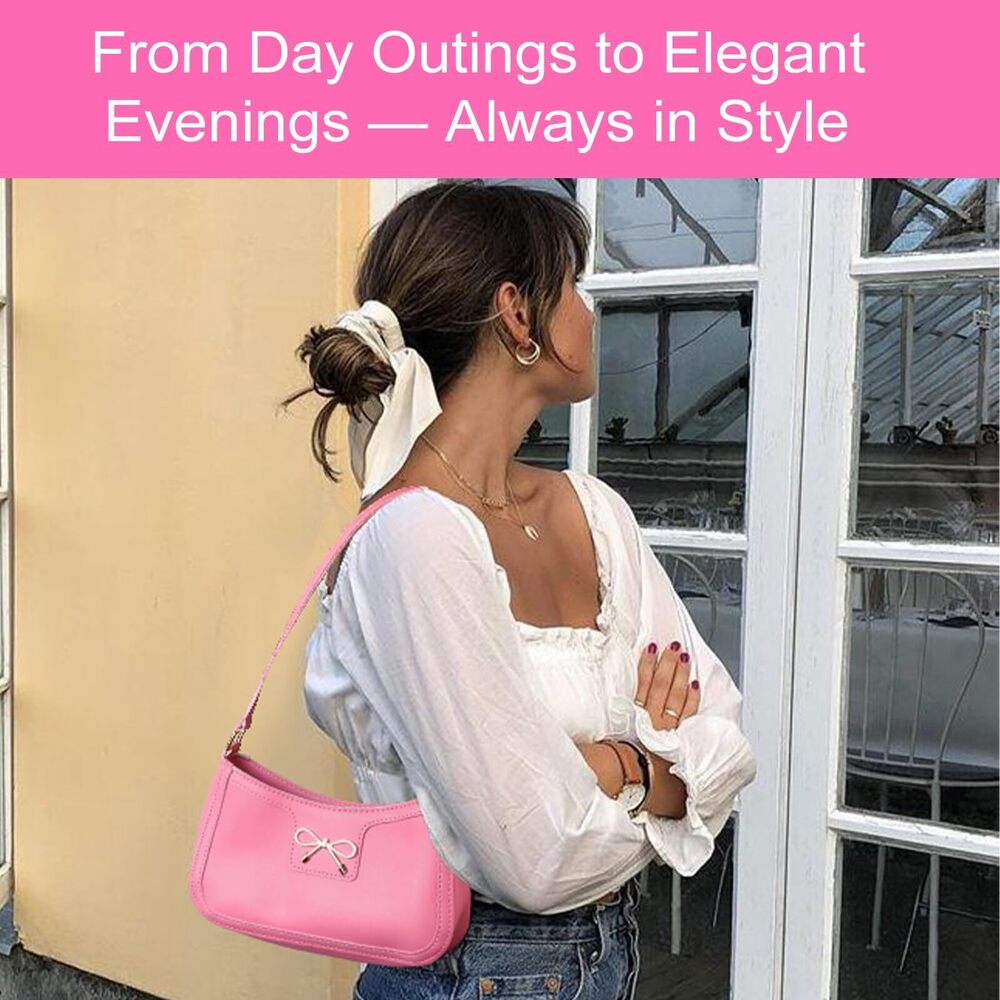 6025 Fashion Bow Shoulder Bag , Cute Hobo Tote Handbag Zipper Clutch Purse - Picture 5 of 7